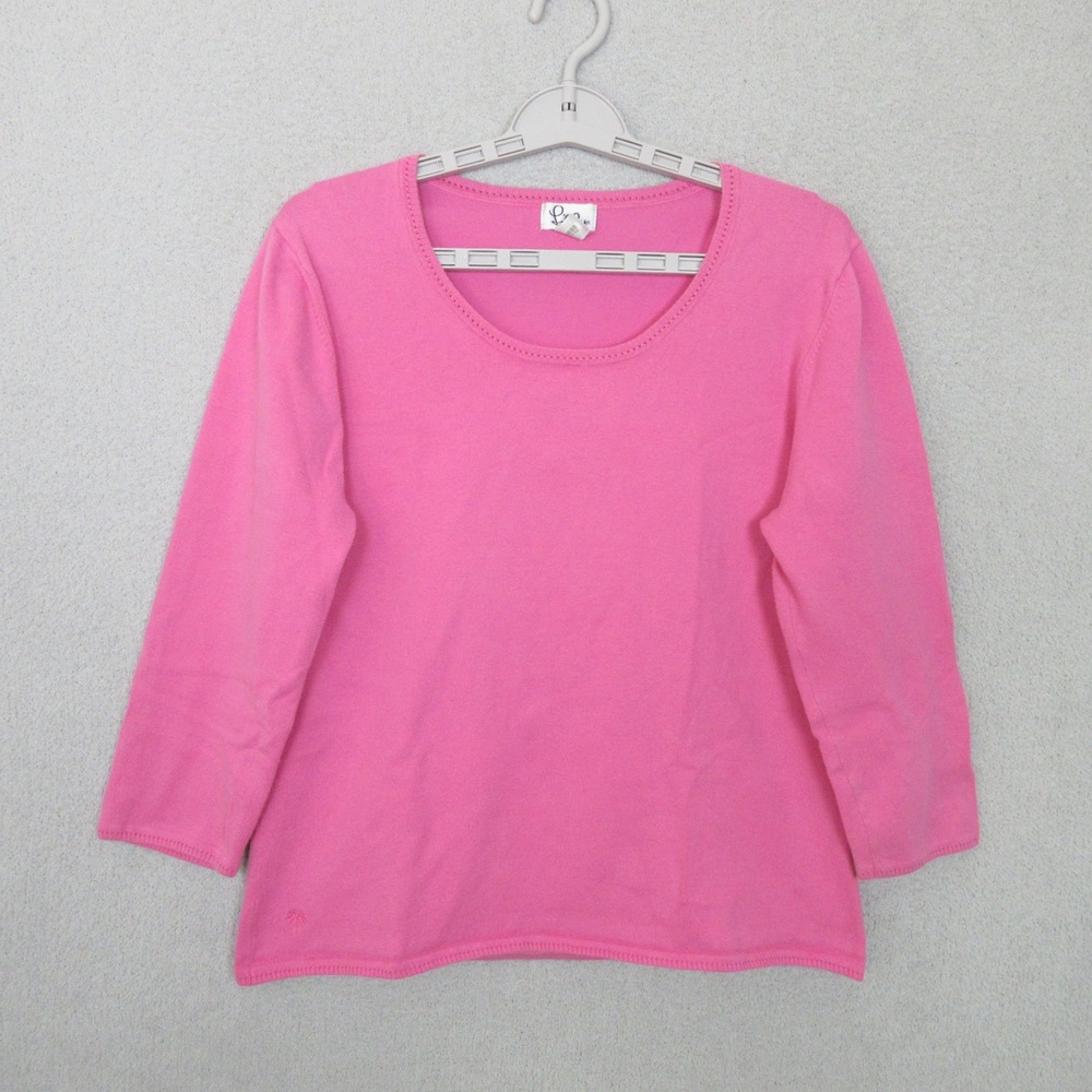 Lilly Pulitzer Sweater Women L Pink 3/4 Sleeve Scoop Neck Cotton Blend Knit Top